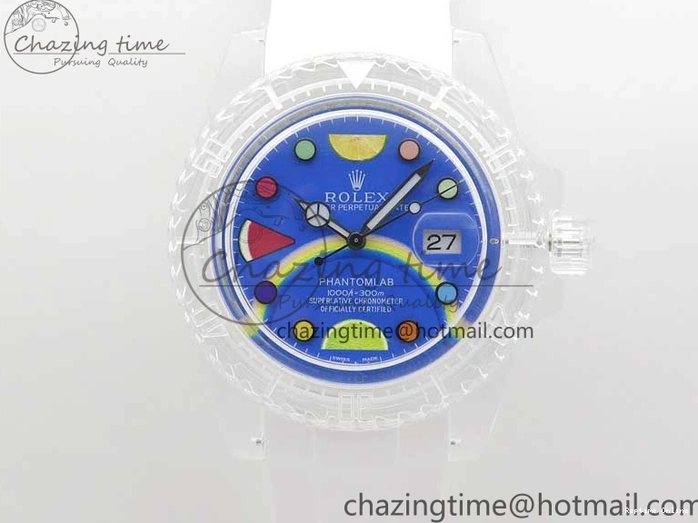 1219 Submariner Phantomlab Transparent KZF Best Edition Blue Fruit Dial on White Rubber Strap VR Classic 2563